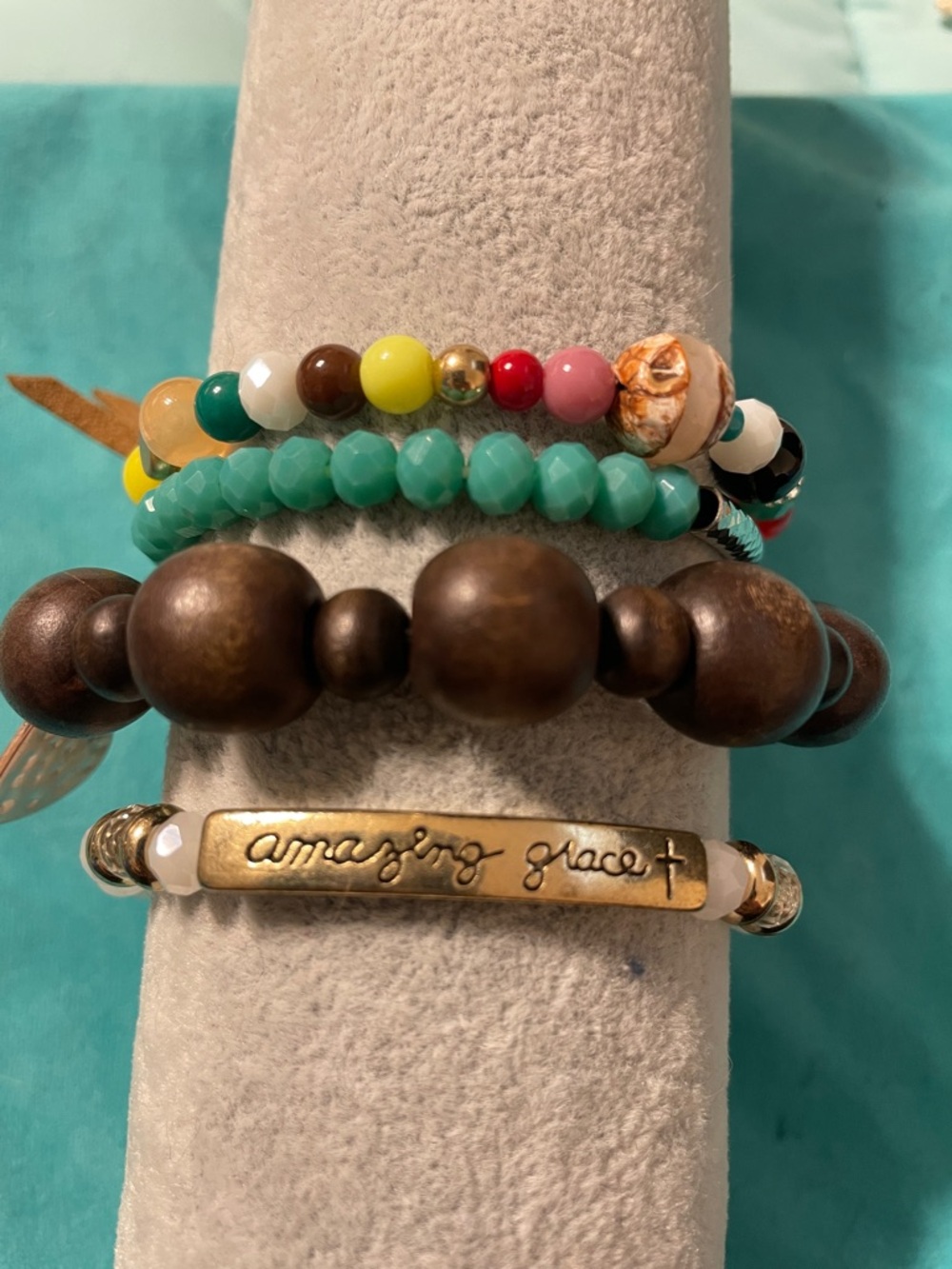 Plunder- Stackable Beaded Bracelets with 'amazing grace' Accent (4 piece set)